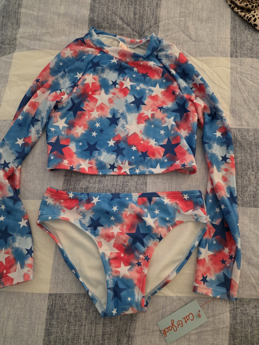 Cat & Jack Blue, Red & White Star Print Long-Sleeve Swim Set